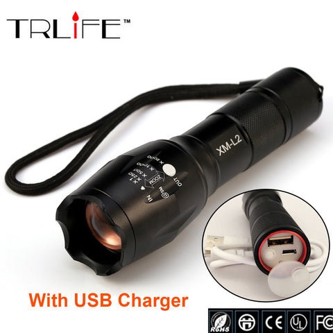 Zoomable USB 8000 Lumens CREE LED Flashlight